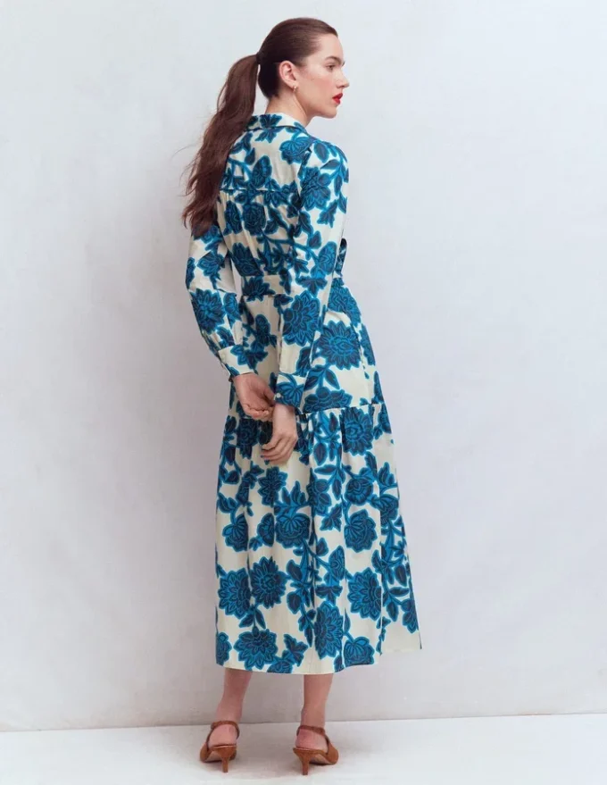 Ellie Cotton Maxi Shirt Dress Ivory Floral Frenzy Ellie Cotton Maxi Shirt Dress Ivory Floral Frenzy