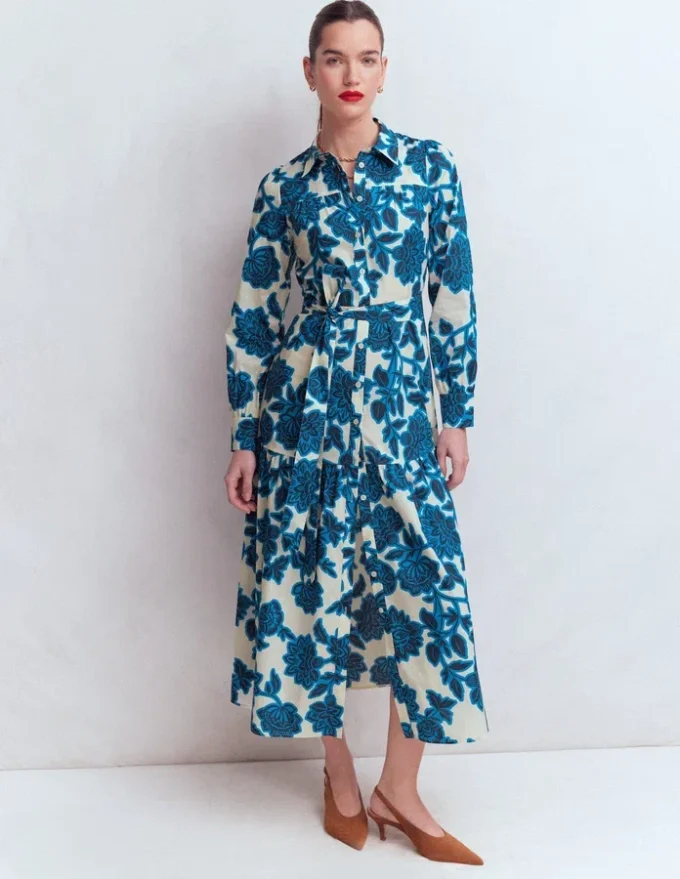 Ellie Cotton Maxi Shirt Dress Ivory Floral Frenzy Ellie Cotton Maxi Shirt Dress Ivory Floral Frenzy