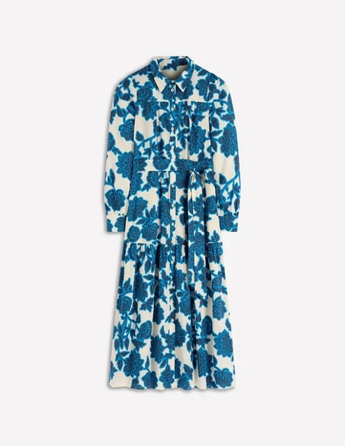 Ellie Cotton Maxi Shirt Dress Ivory Floral Frenzy Ellie Cotton Maxi Shirt Dress Ivory Floral Frenzy
