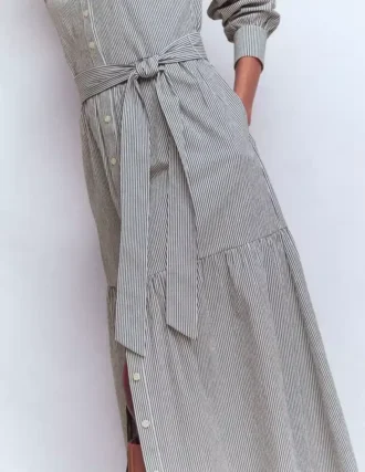 Ellie Cotton Maxi Shirt Dress Texture Stripe