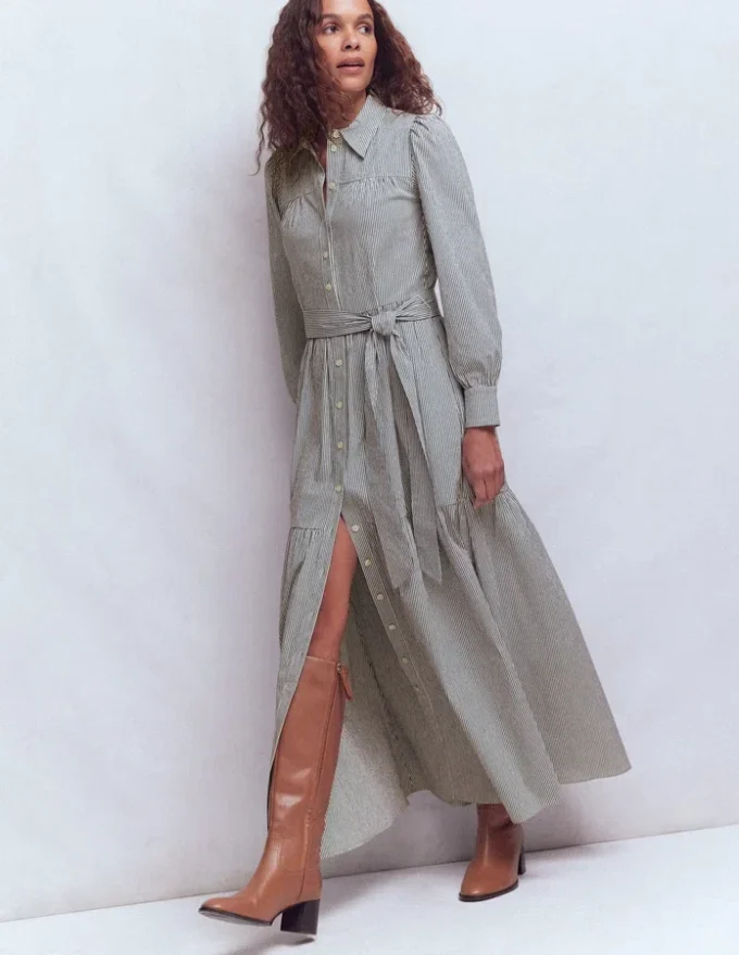 Ellie Cotton Maxi Shirt Dress Texture Stripe Ellie Cotton Maxi Shirt Dress Texture Stripe
