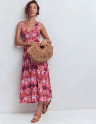 Elodie Jersey Maxi Dress Cherry Blush, Tropical Forest