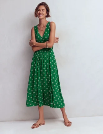 Elodie Jersey Maxi Dress Green, Ornamental Floweret