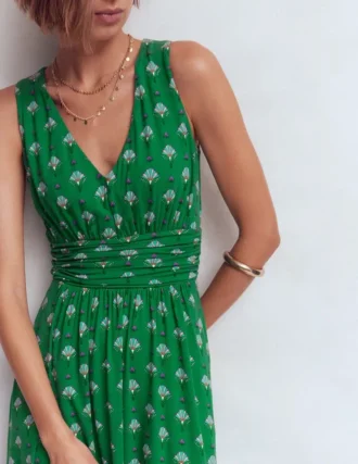 Elodie Jersey Maxi Dress Green, Ornamental Floweret