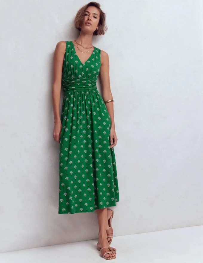 Elodie Jersey Maxi Dress Green, Ornamental Floweret Elodie Jersey Maxi Dress Green, Ornamental Floweret