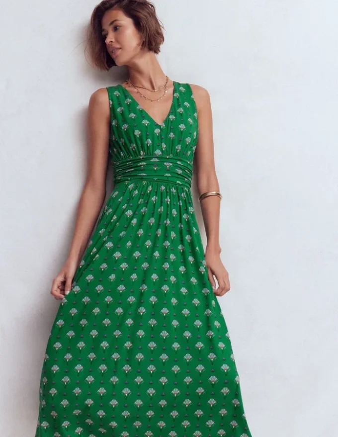 Elodie Jersey Maxi Dress Green, Ornamental Floweret Elodie Jersey Maxi Dress Green, Ornamental Floweret