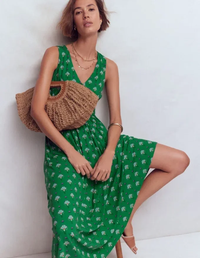 Elodie Jersey Maxi Dress Green, Ornamental Floweret Elodie Jersey Maxi Dress Green, Ornamental Floweret