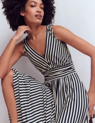 Elodie Jersey Maxi Dress Navy and Ivory Stripe