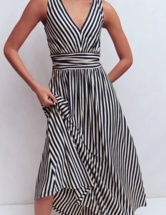 Elodie Jersey Maxi Dress Navy and Ivory Stripe