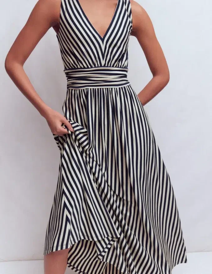 Elodie Jersey Maxi Dress Navy and Ivory Stripe Elodie Jersey Maxi Dress Navy and Ivory Stripe