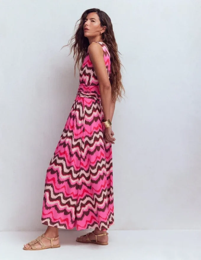 Elodie Jersey Maxi Dress Pink Punch, Zig Zag Wave Elodie Jersey Maxi Dress Pink Punch, Zig Zag Wave