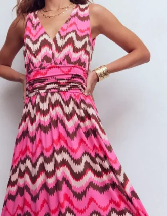 Elodie Jersey Maxi Dress Pink Punch, Zig Zag Wave