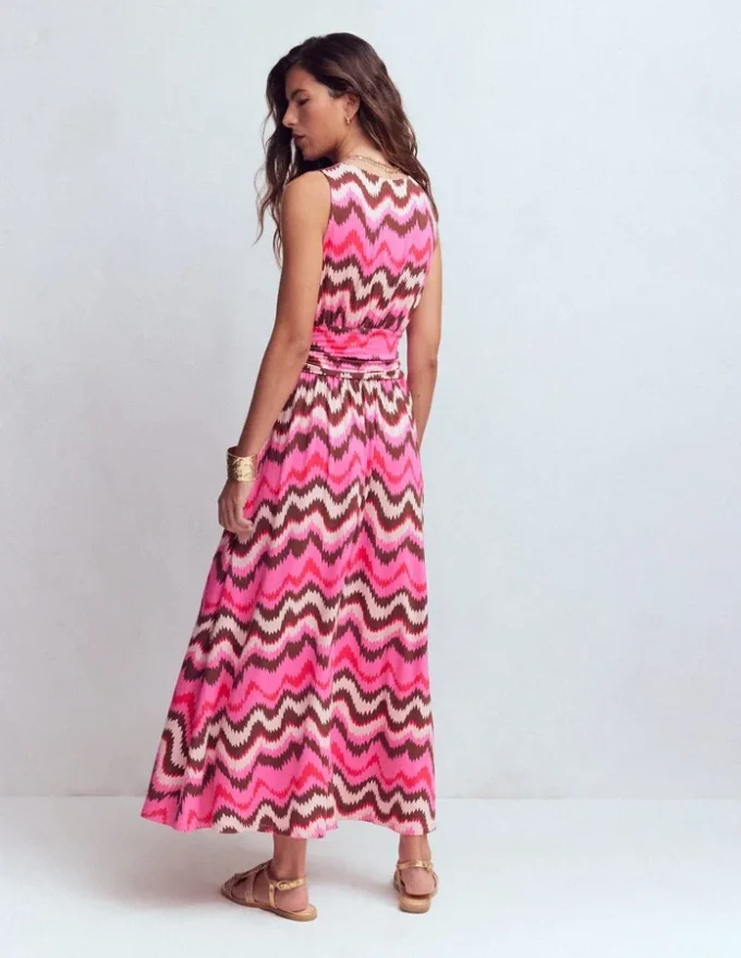 Elodie Jersey Maxi Dress Pink Punch, Zig Zag Wave Elodie Jersey Maxi Dress Pink Punch, Zig Zag Wave