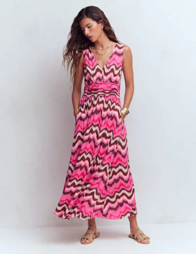 Elodie Jersey Maxi Dress Pink Punch, Zig Zag Wave Elodie Jersey Maxi Dress Pink Punch, Zig Zag Wave