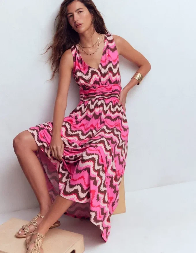 Elodie Jersey Maxi Dress Pink Punch, Zig Zag Wave Elodie Jersey Maxi Dress Pink Punch, Zig Zag Wave
