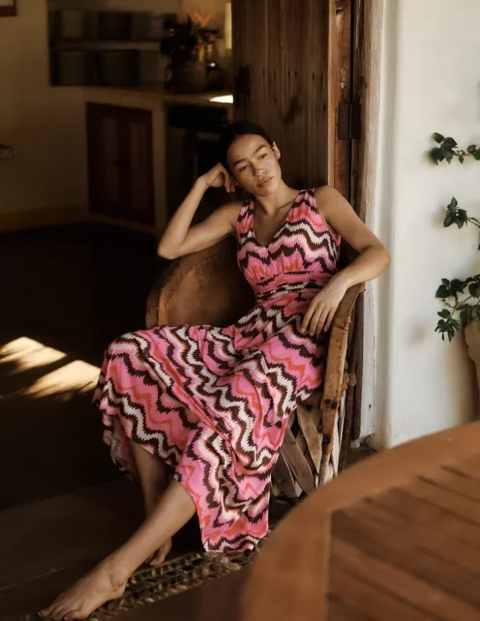 Elodie Jersey Maxi Dress Pink Punch, Zig Zag Wave Elodie Jersey Maxi Dress Pink Punch, Zig Zag Wave