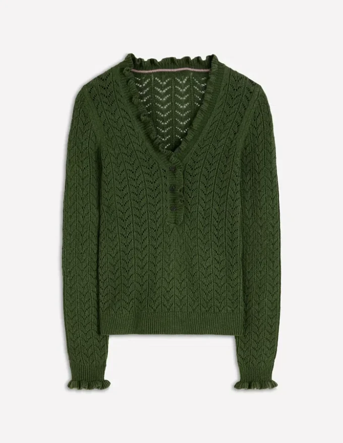 Eloise Frill Henley Jumper Promenade Green Eloise Frill Henley Jumper Promenade Green