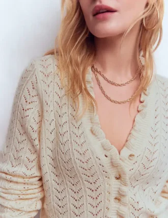 Eloise Frill Henley Jumper Warm Ivory
