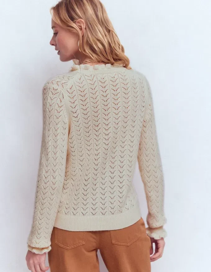 Eloise Frill Henley Jumper Warm Ivory Eloise Frill Henley Jumper Warm Ivory
