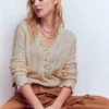 Eloise Frill Henley Jumper Warm Ivory Eloise Frill Henley Jumper Warm Ivory