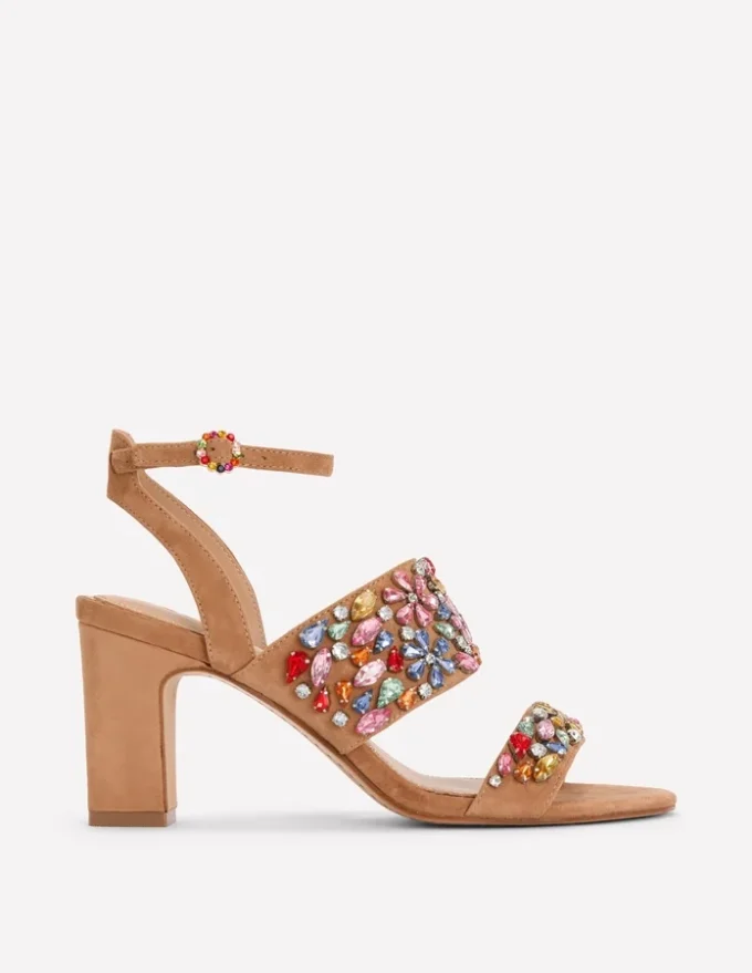 Embellished Block Heel Sandal Tan Embellished Embellished Block Heel Sandal Tan Embellished