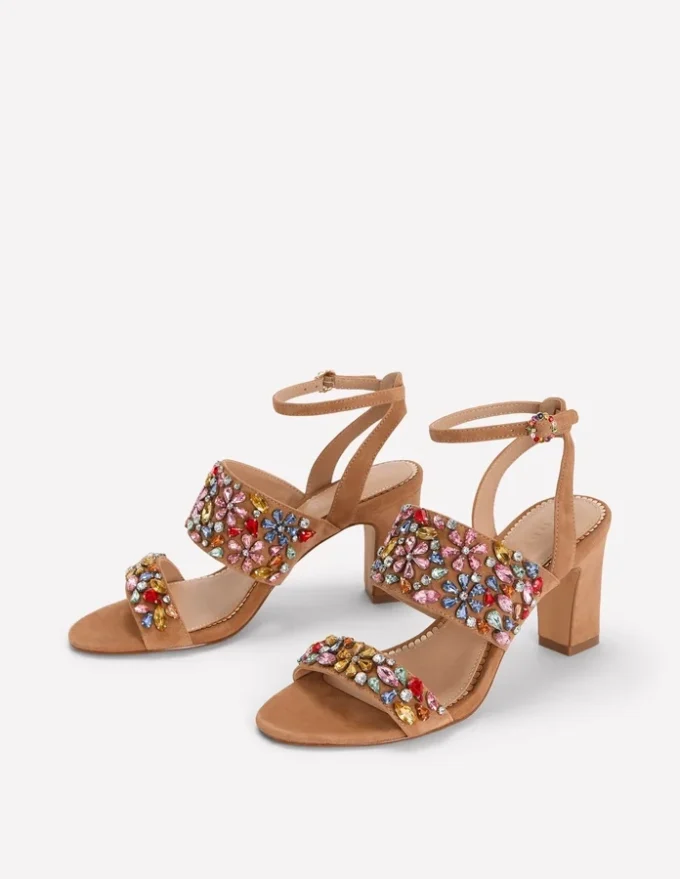 Embellished Block Heel Sandal Tan Embellished Embellished Block Heel Sandal Tan Embellished
