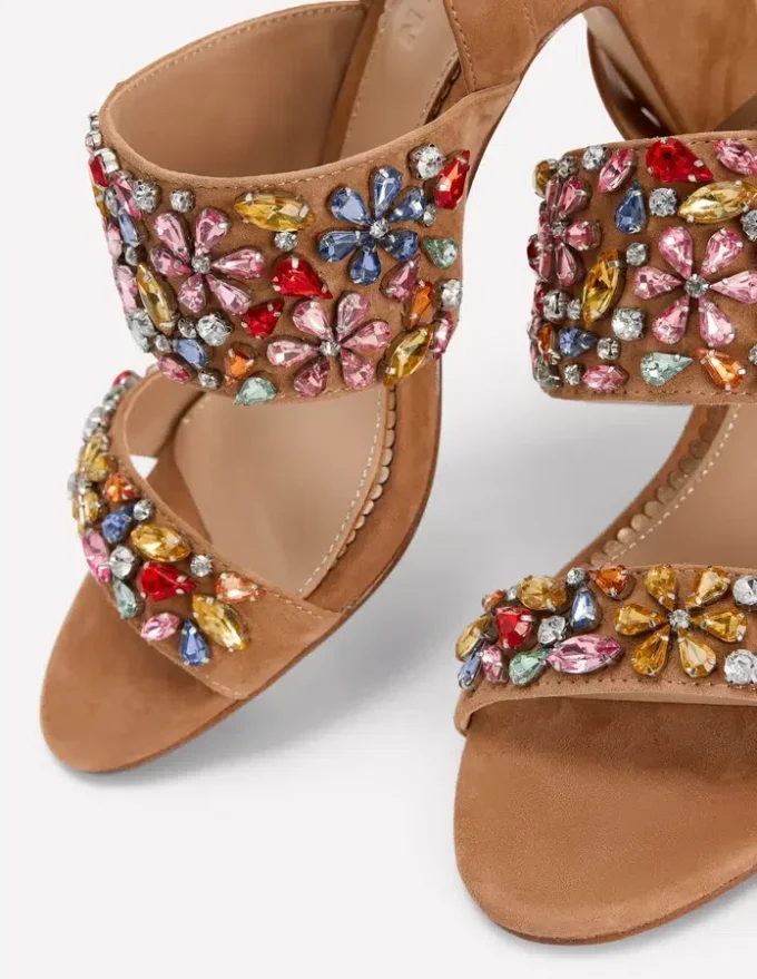 Embellished Block Heel Sandal Tan Embellished Embellished Block Heel Sandal Tan Embellished