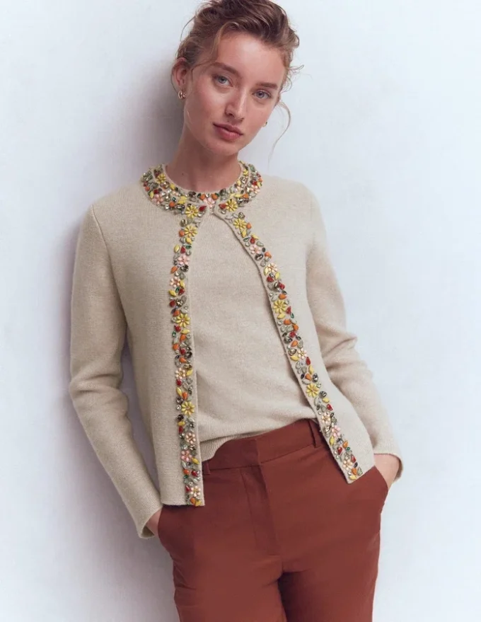 Embellished Knit Cardigan Chinchilla Melange Embellished Knit Cardigan Chinchilla Melange