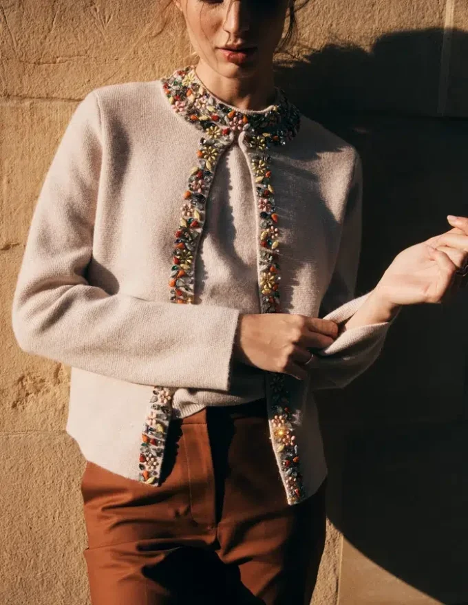 Embellished Knit Cardigan Chinchilla Melange Embellished Knit Cardigan Chinchilla Melange