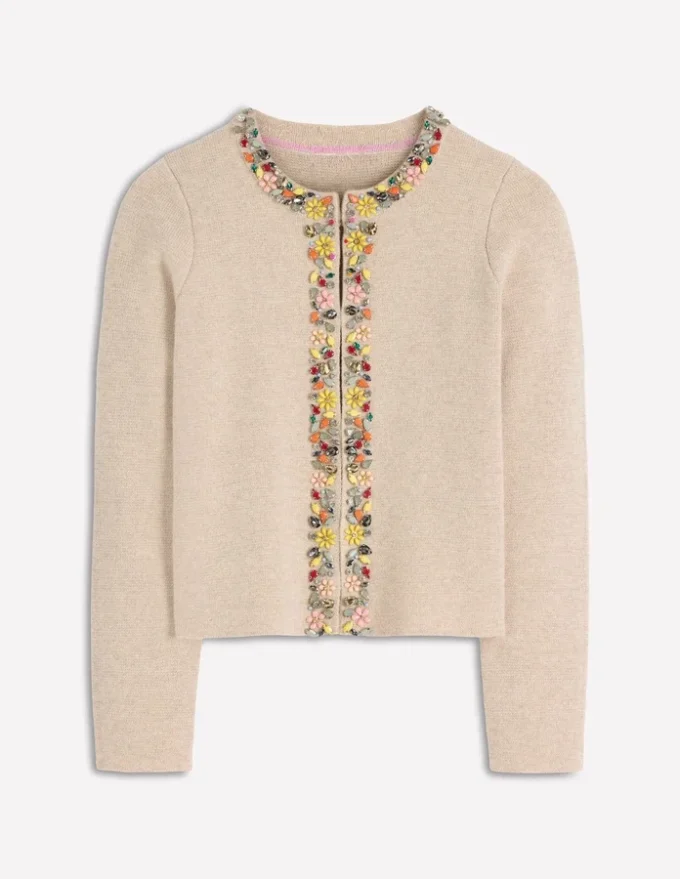 Embellished Knit Cardigan Chinchilla Melange Embellished Knit Cardigan Chinchilla Melange