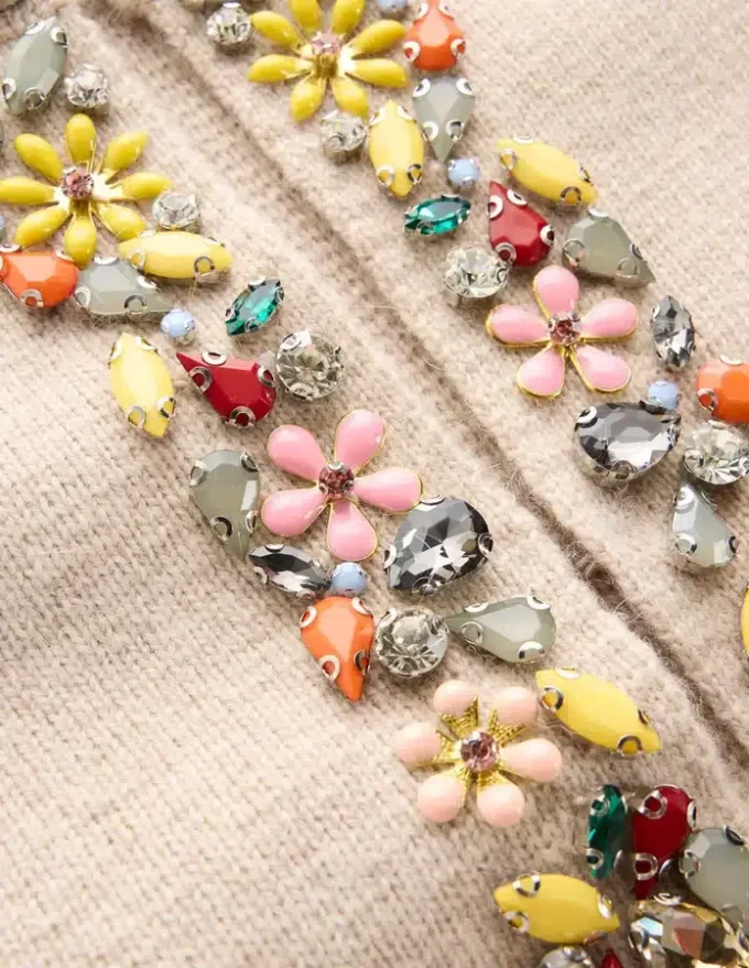 Embellished Knit Cardigan Chinchilla Melange Embellished Knit Cardigan Chinchilla Melange