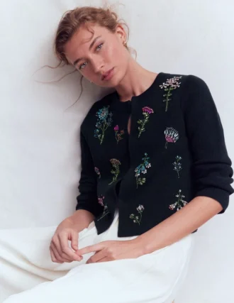 Embellished Knit Cardigan Navy