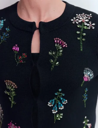 Embellished Knit Cardigan Navy