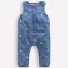 Embroidered Chambray Romper Floral Embroidered Chambray