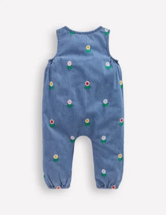 Embroidered Chambray Romper Floral Embroidered Chambray