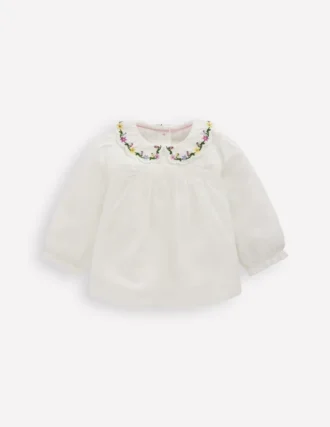 Embroidered Collar Woven Top Soft Ivory Embroidery