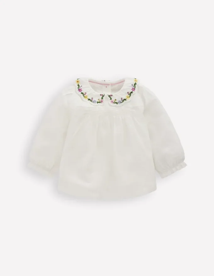 Embroidered Collar Woven Top Soft Ivory Embroidery Embroidered Collar Woven Top Soft Ivory Embroidery