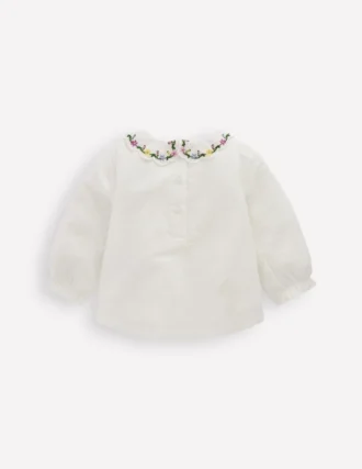 Embroidered Collar Woven Top Soft Ivory Embroidery