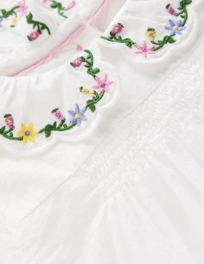 Embroidered Collar Woven Top Soft Ivory Embroidery Embroidered Collar Woven Top Soft Ivory Embroidery
