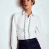 Embroidered Cotton Shirt White, Navy Embroidery Embroidered Cotton Shirt White, Navy Embroidery
