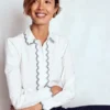 Embroidered Cotton Shirt White, Navy Embroidery Embroidered Cotton Shirt White, Navy Embroidery