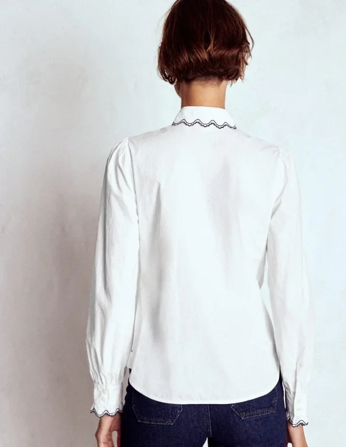 Embroidered Cotton Shirt White, Navy Embroidery Embroidered Cotton Shirt White, Navy Embroidery