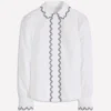 Embroidered Cotton Shirt White, Navy Embroidery Embroidered Cotton Shirt White, Navy Embroidery