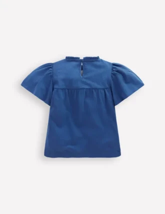 Embroidered Flutter Sleeve Top Sapphire Blue