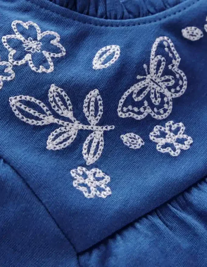 Embroidered Flutter Sleeve Top Sapphire Blue Embroidered Flutter Sleeve Top Sapphire Blue