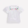 Embroidered Flutter Sleeve Top White