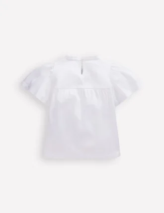 Embroidered Flutter Sleeve Top White