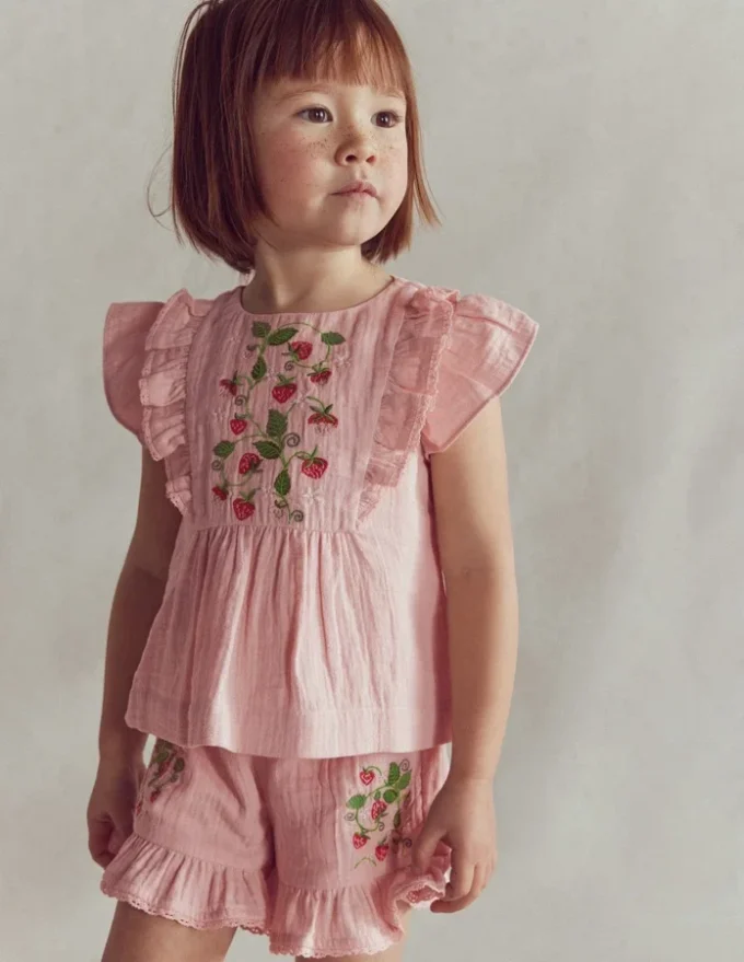 Embroidered Frilly Woven Top Lotus Strawberries Embroidered Frilly Woven Top Lotus Strawberries