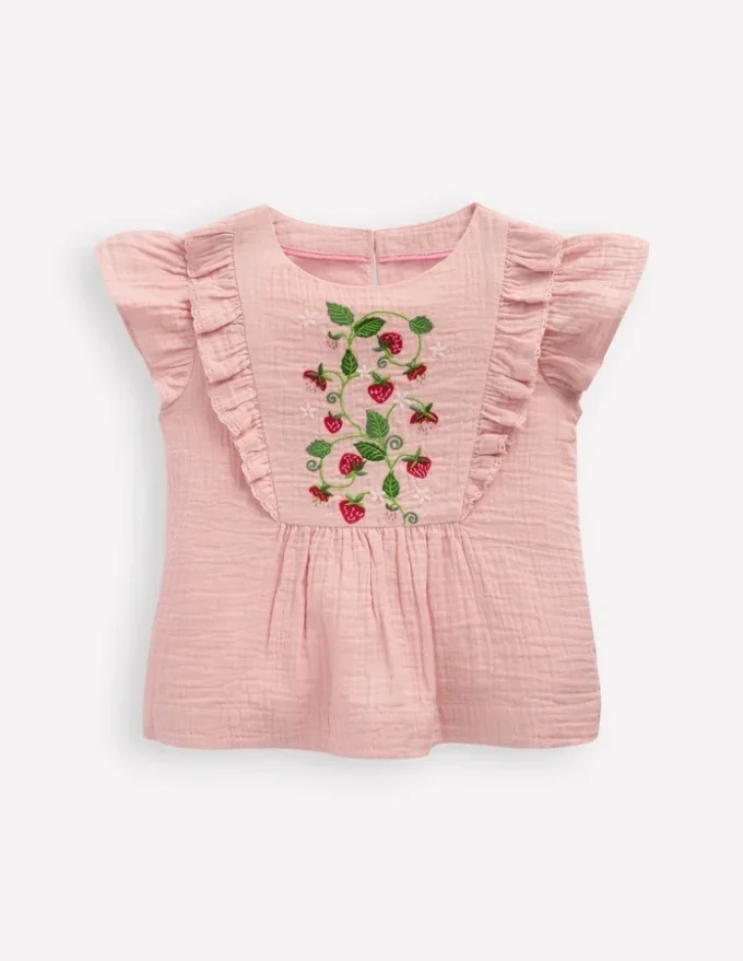 Embroidered Frilly Woven Top Lotus Strawberries Embroidered Frilly Woven Top Lotus Strawberries