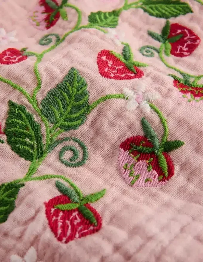 Embroidered Frilly Woven Top Lotus Strawberries Embroidered Frilly Woven Top Lotus Strawberries